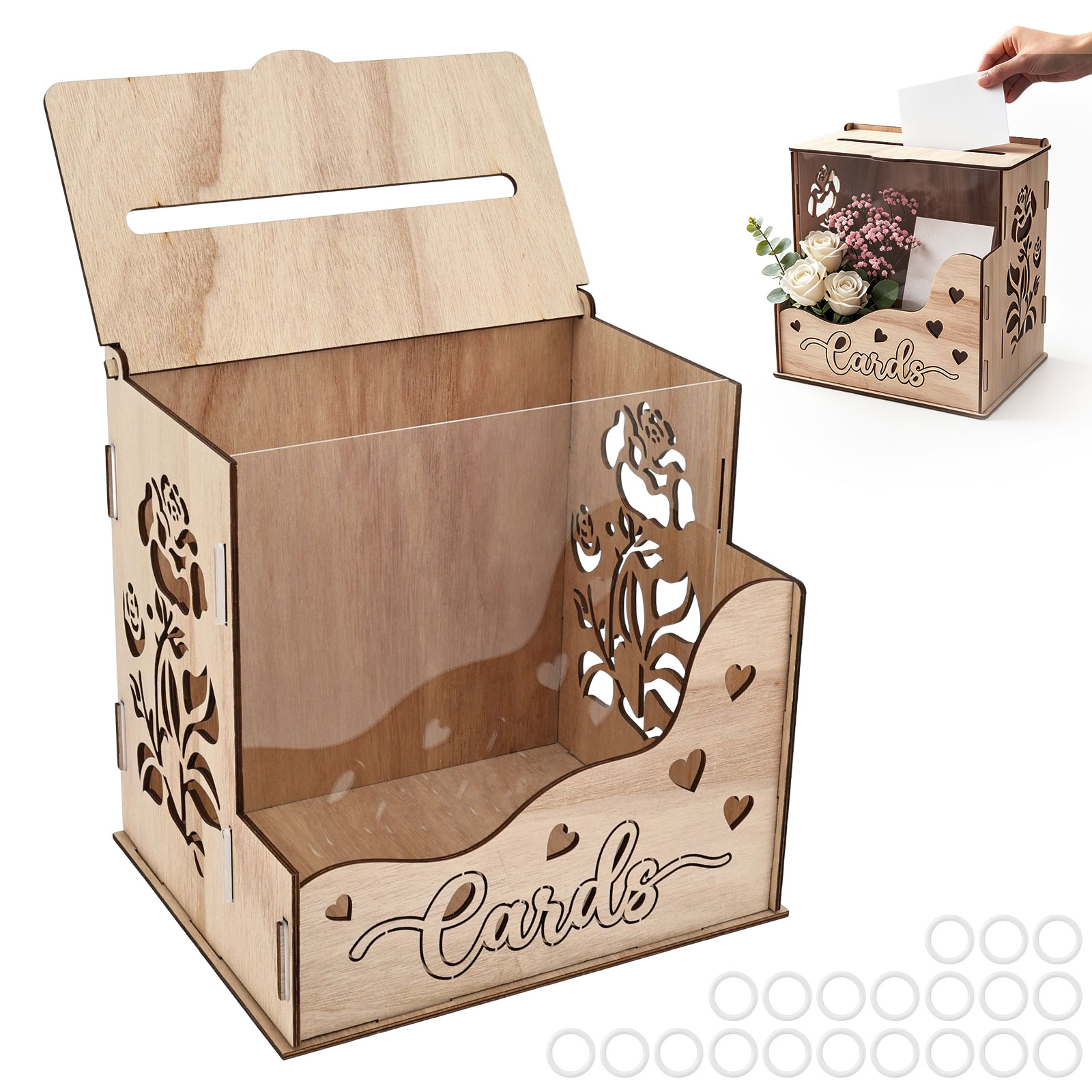 Wedding Card Box - Kotak Kartu Pesta Kayu dengan Jendela