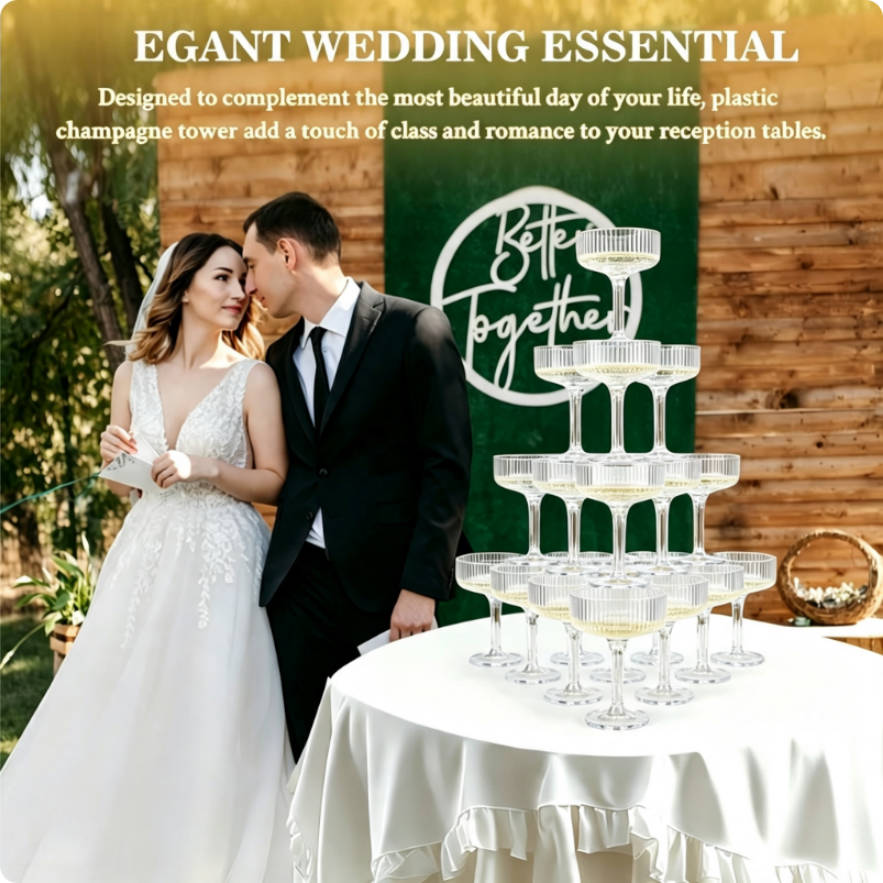 Champagne Tower Set - Menara Sampanye Plastik 4-6 Tingkat dengan