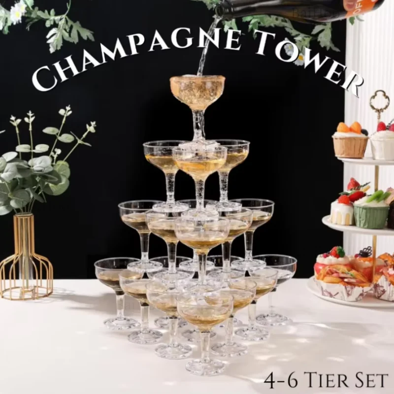 Champagne Tower Set - 20-60 Buah Gelas Coupe Sampanye Akrilik