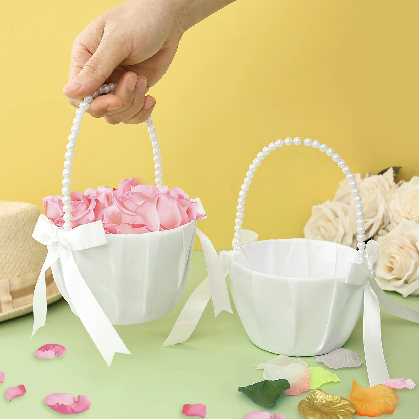 Wedding Ceremony Supply - 2 Buah Keranjang Bunga Pernikahan Satin