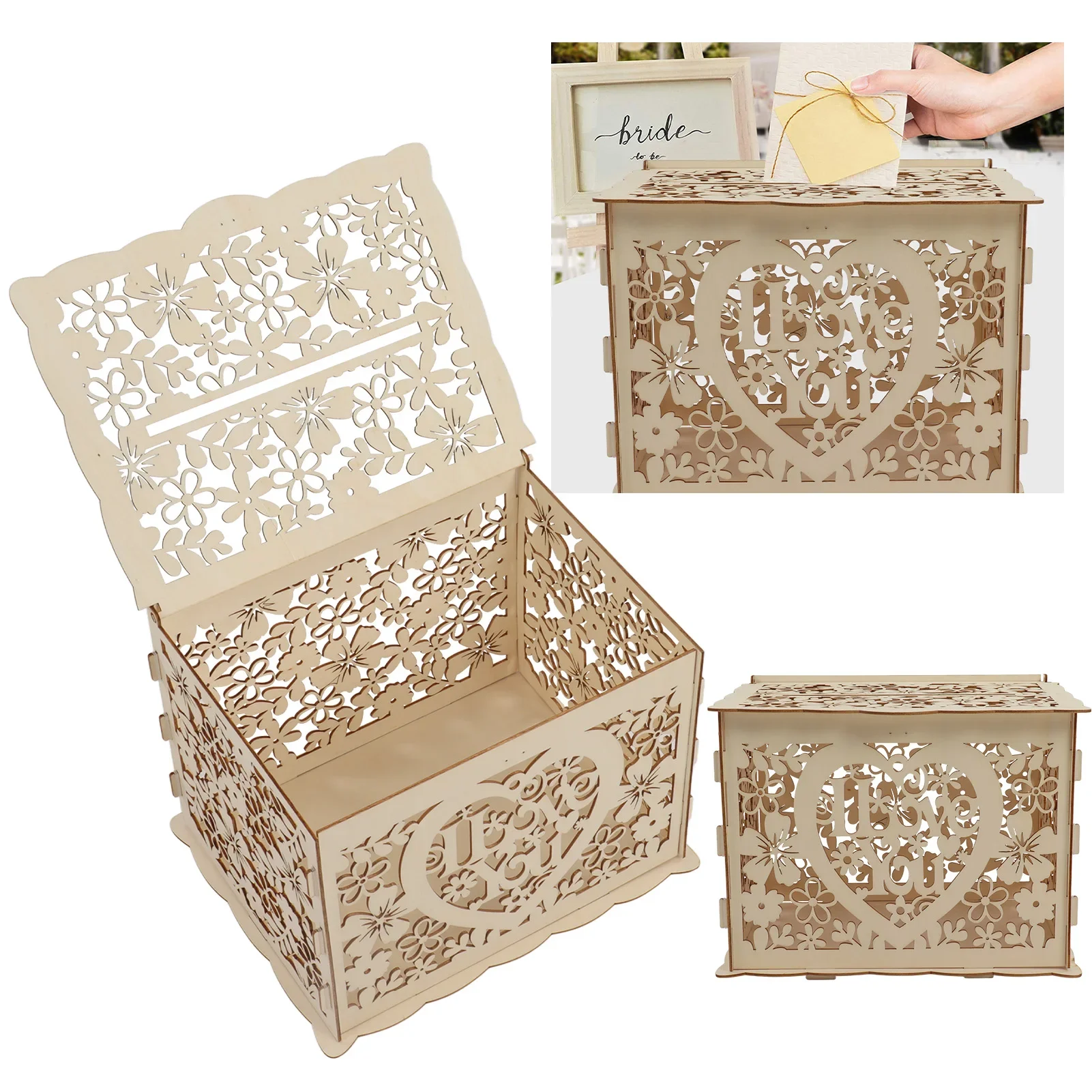 Wedding Card Box - Kotak kayu berongga DIY, kotak kartu