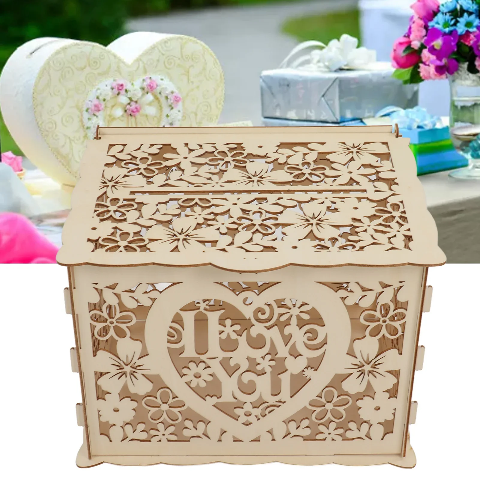 Kotak kayu berongga DIY, kotak - Wedding Card Box ulasan dan harga