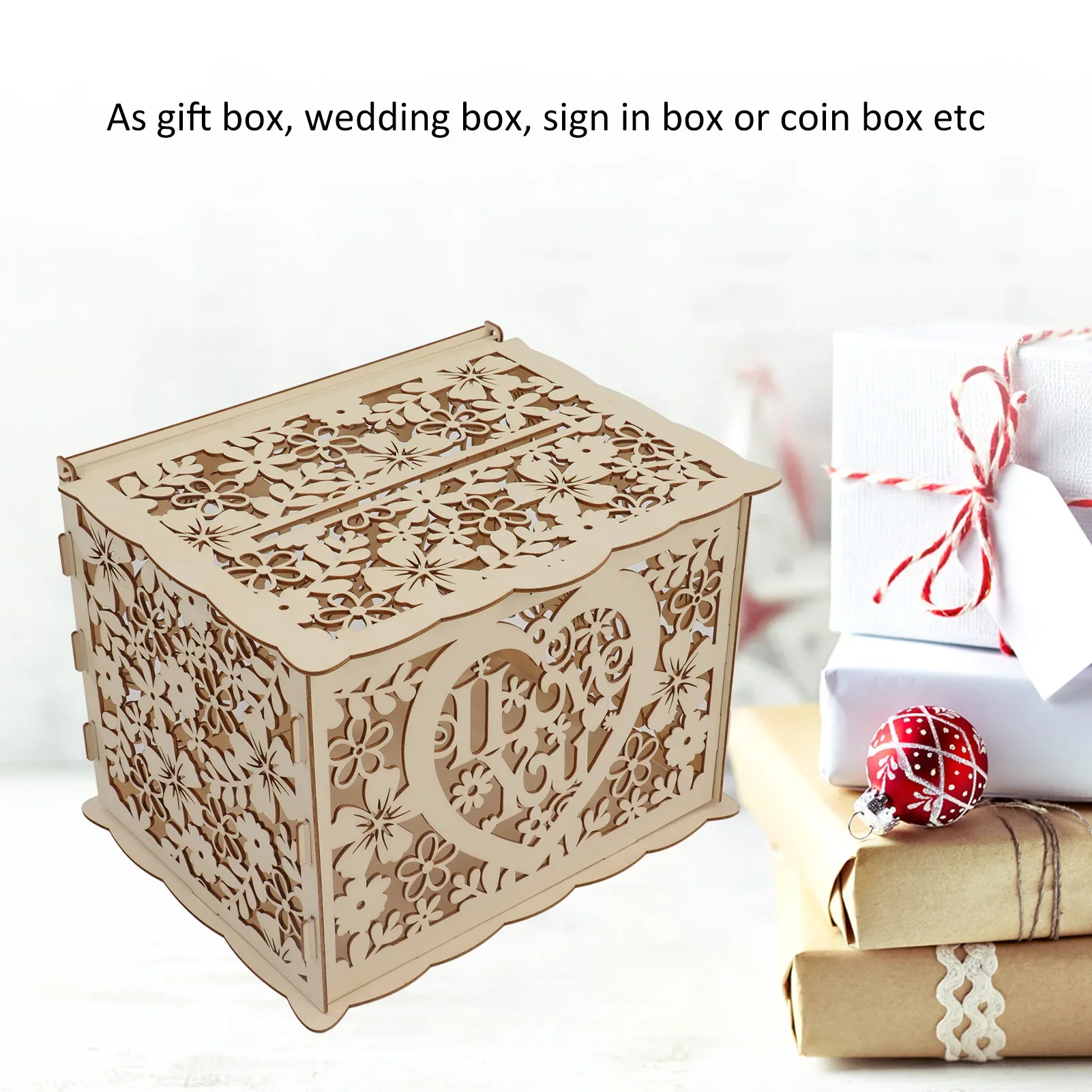 Kotak kayu berongga DIY, kotak - Wedding Card Box ulasan dan harga