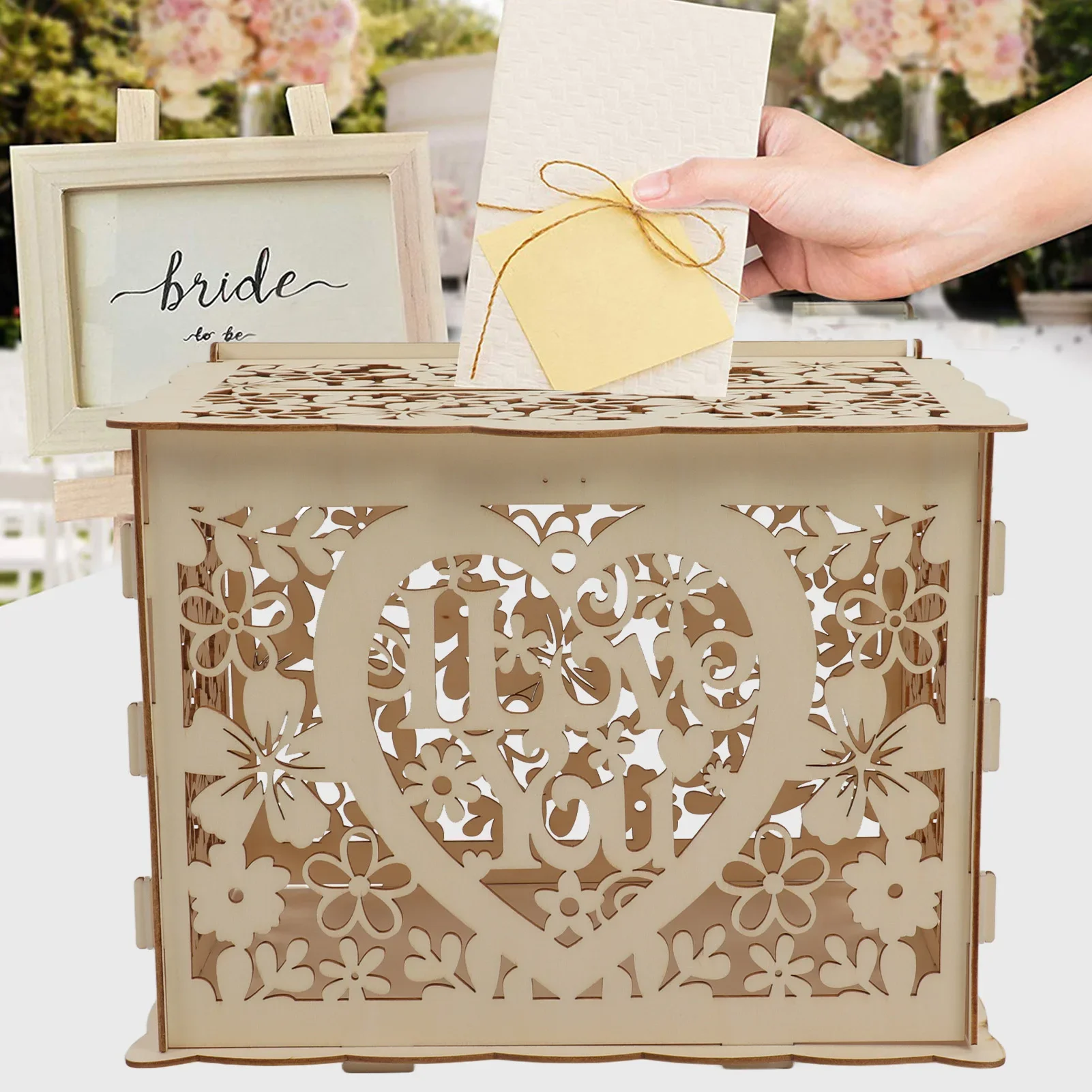 Kotak kayu berongga DIY, kotak - Wedding Card Box ulasan dan harga