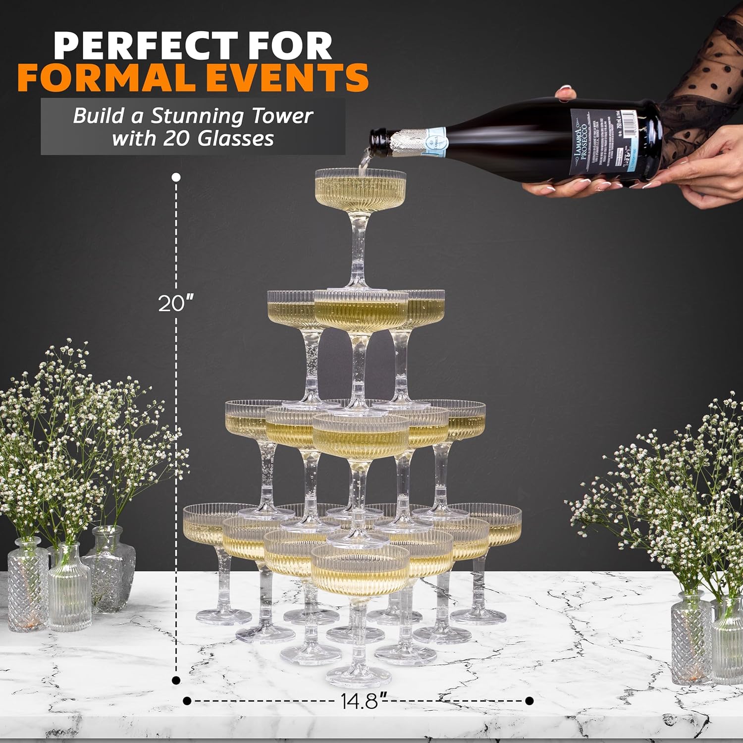 20-60PCS Gelas Coupe Plastik A - Champagne Tower Set ulasan dan harga