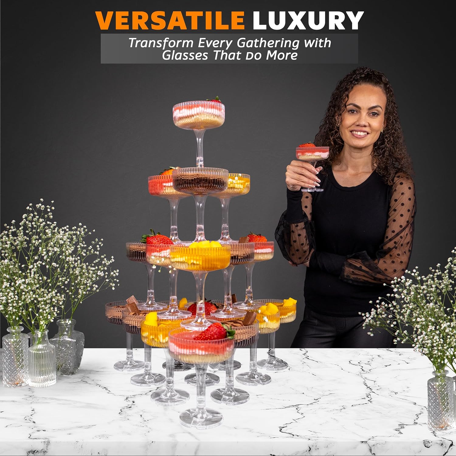 20-60PCS Gelas Coupe Plastik A - Champagne Tower Set ulasan dan harga